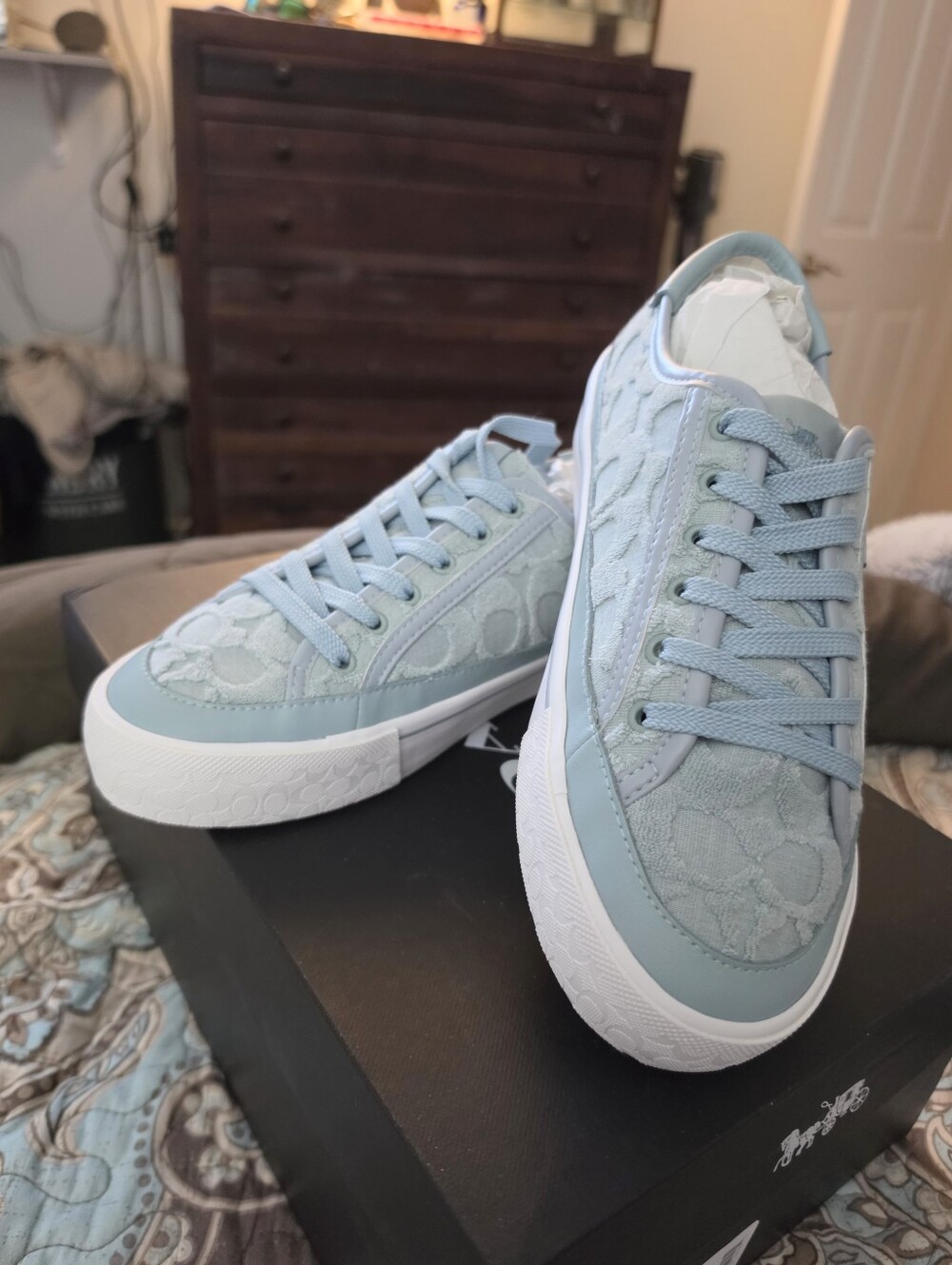 Coach Women's Light Blue Signature Lace-Up Sneakers - Picture 4 of 9